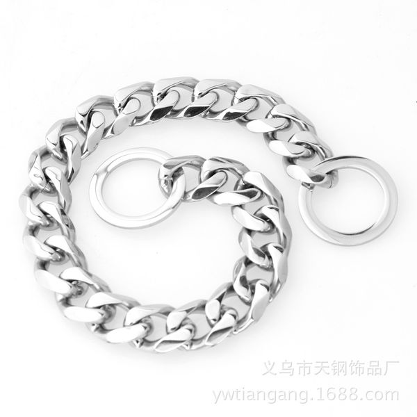 

luxury 17mmp chain in europe and america titanium steel stainless steel color medium and large pet large dog leash pet chain collar, Golden;silver