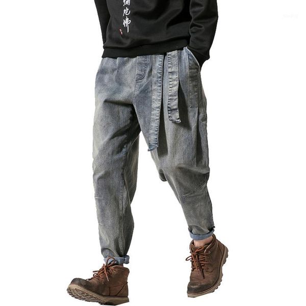 

2019 spring men jeans pants man retro cotton joggers ribbon men casual streetwear denim trousers drop shipping abz2291, Blue