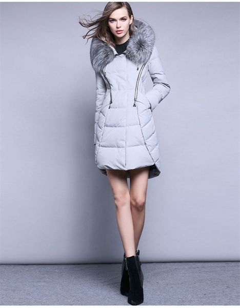 

2021 new white padded of women duck down warm female real fox fur collar with hood jackets under mujer wxf422 uyk1, Black