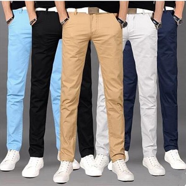 

summer pure cotton men's casual pants youth thin straight cultivate one's morality pants 7 color 201118, Black