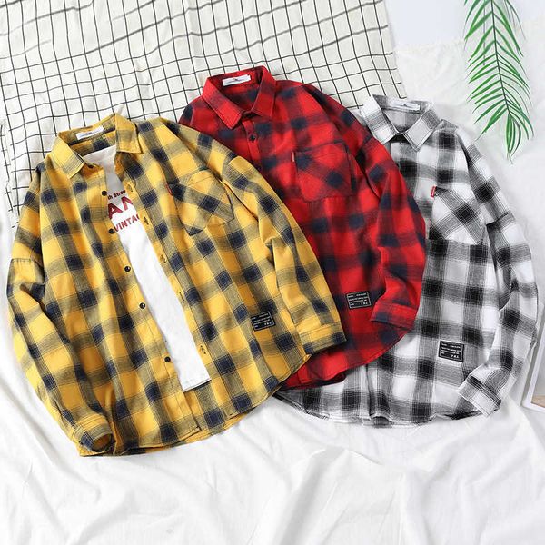 

new plaid fashion brand leisure long sleeve trend slim couple inch shirt coat men's wear, White;black
