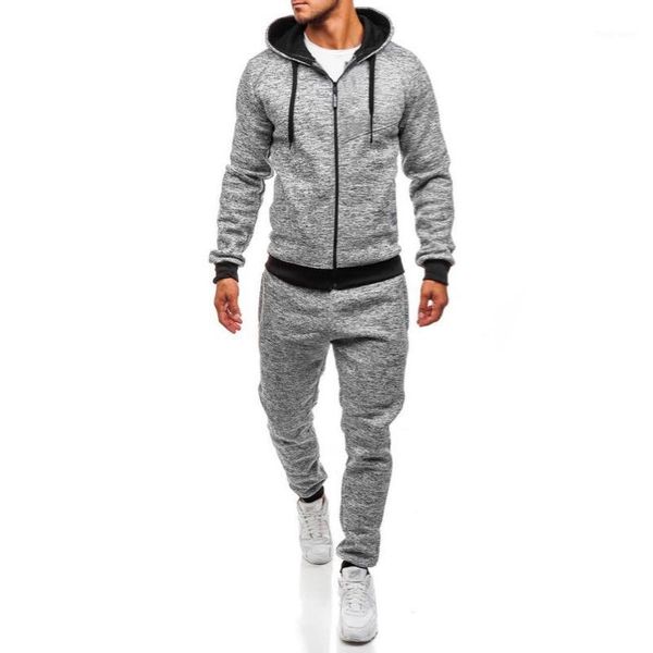 

zogaa new brand men's tracksuits sets casual elastic waist long pants zipper hoodies solid sports sets for men sweatsuit1, Gray