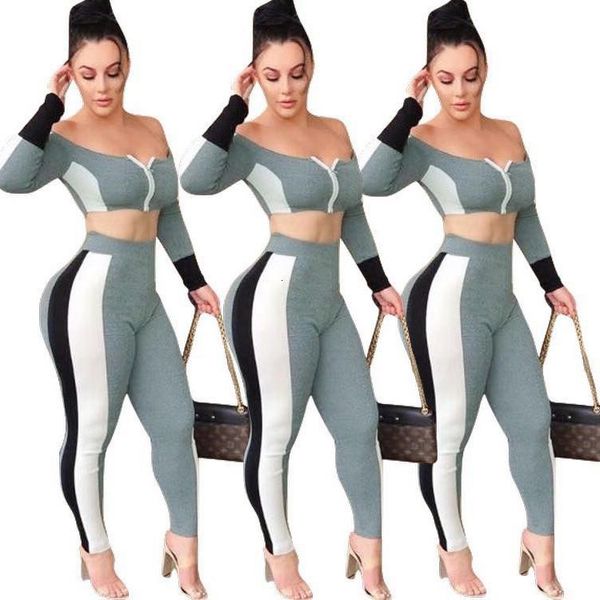 

2020 spring women with dew shoulder bodycon two piece set fm-6114