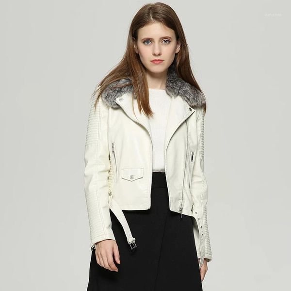 

women's winter leather jacket pu fax fur collar velvet warm long sleeve female short jacket 2020 autumn casual ladies coats1, Black