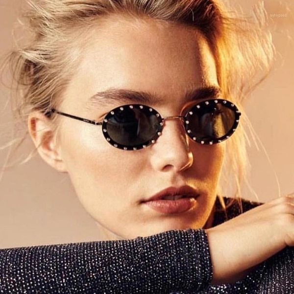 

sunglasses qpeclou 2021 brand designer diamond round women fashion metal luxury shining sun glasses female oculos shades gafas1, White;black