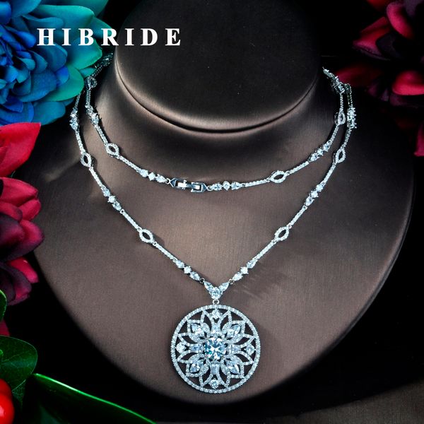 

hibride новая мода aaa cubic cubic zircon подвеска двойной ссылкой свитер цепи ожерелье ювелирные изделия для женщин свадебные аксессуары n, Silver