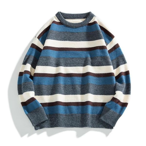 

mantlconx oversize fashion striped sweater men brand pullover men 2020 autumn winter new warm sweaters o-neck pullover, White;black