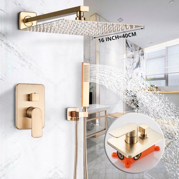 

brushed golden shower faucet wall mounted 8 rainfall bath shower faucet set with handshower single handle rain shower mixer tap qylusx