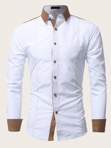 

men contrast binding button front shirt 05th#, White;black