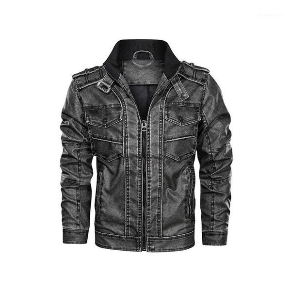 

2020 autumn new men's casual pu leather jacket large size stand collar leather jackets male basic motorcycle zipper 6xl coats1, Black