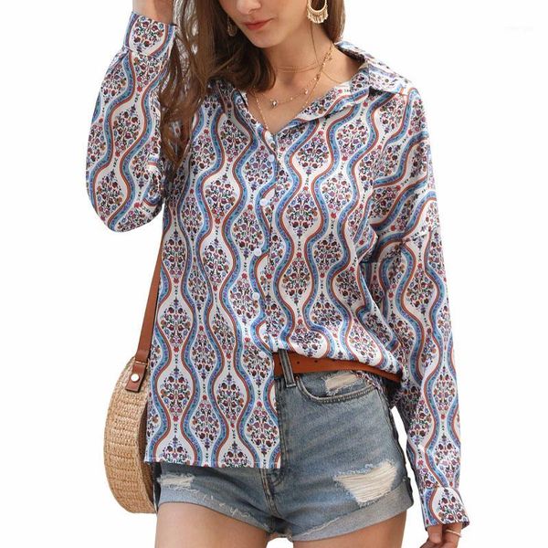 

printing womens blouses shirts casual long sleeve turn-down collar women clothes single buttons ladies streetwear shirts1, White