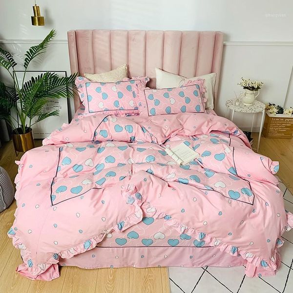 

korean style pure cotton bed set duvet cover bed sheet pillowcases strawberry avocado fruits flowers  soft girls1