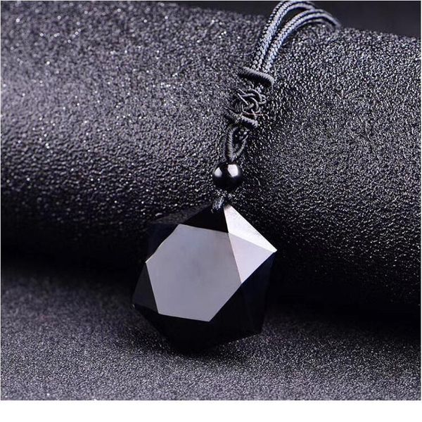 

natural stone black obsidian six awn star pendant necklace jewelry for women men fine healing reiki pendulum gift jlluyy