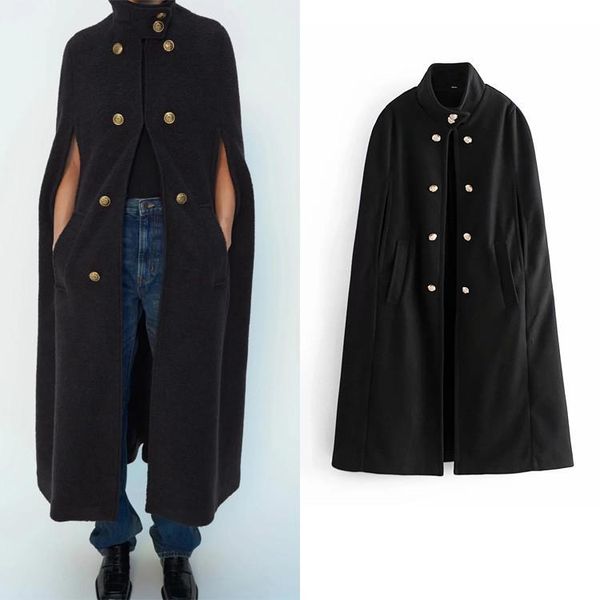 

cloak korean coat solid color woolen coat new style women loose lengthened wrap fall women cape sleeveless new 2020, Black