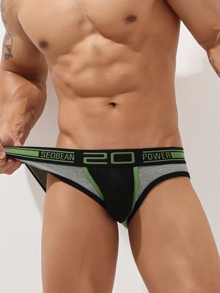 

men contrast binding letter graphic brief w3u6#, Black;brown