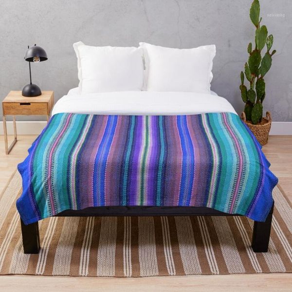 Cobertores cobertores macios para cama Sherpa Flanela Fleece Home Travel Sofá arremesso de poncho mexicano azul 300 dpi1