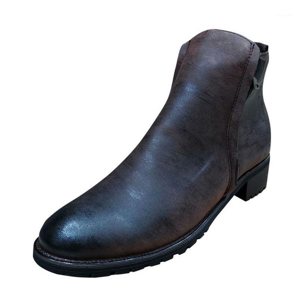 

outdoor men's zipper casual classic flat shoes round head ankle boots retro low heel zipper large size leather boots1, Black