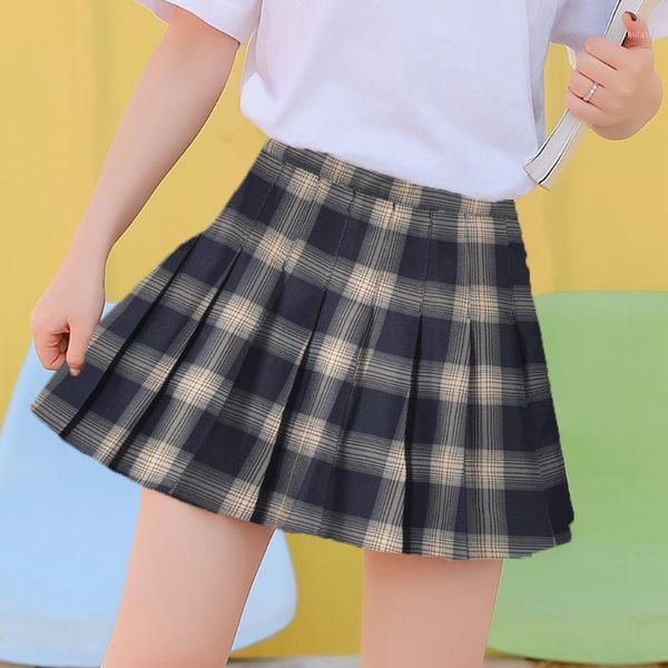 

lattice wild plaid college wind pleated skirt mini skirt lolita sailor ruffled skirts womens 20211, Black