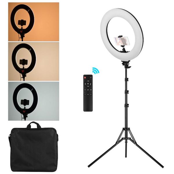 

18 inch pgraphy led ring light fill-in lamp 60w dimmable brightness adjustable 3000-6000k color with ballhead phone holders