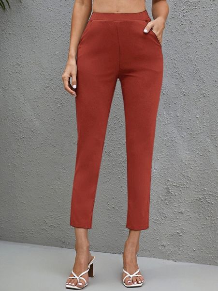 

high waist slant pocket slit hem tailored pants n3i4#, Black;white