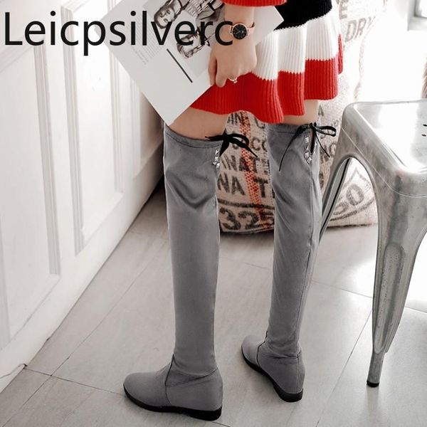 

women's boots women's shoes high boots over the knee lace winter suede comfortable keep warm increase within large size 30-50, Black