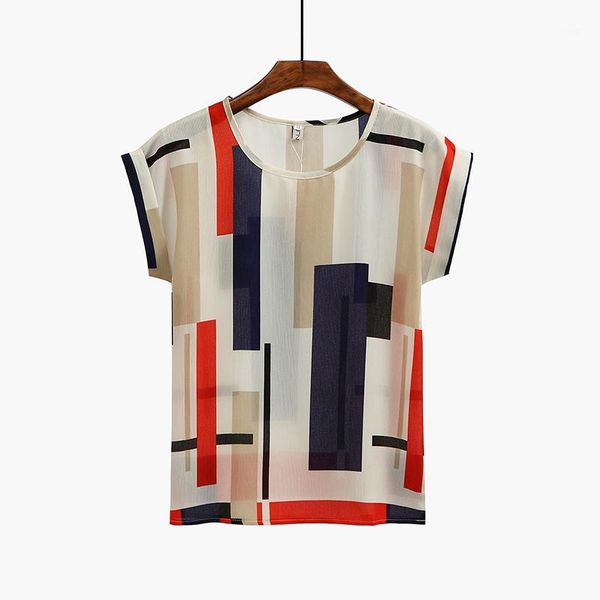

plus size chiffon blouse for women 2020 summer printing shirts short sleeve o neck vintage loose casual ladies blusas mujer1, White