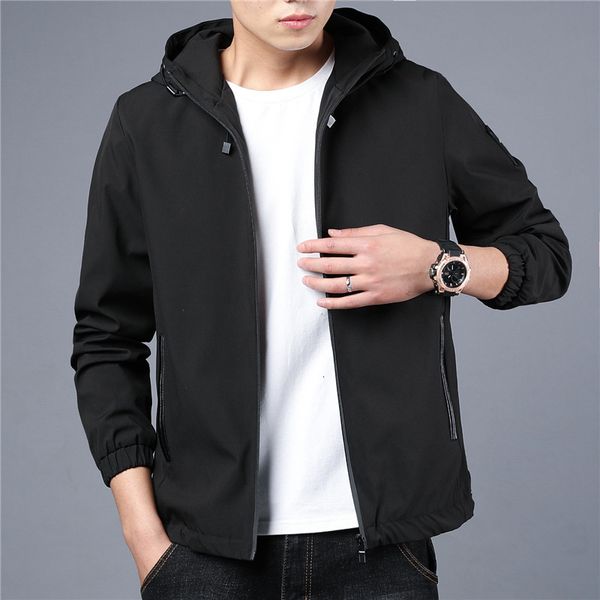 

spring slim hooded jacket korean fashion handsome casual windbreaker coat men's clothes, Black;brown
