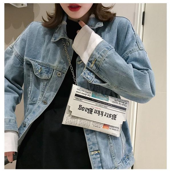 

trend envelope bag women 2020 new personality inkjet newspaper clutch bag wild shoulder messenger chain evening