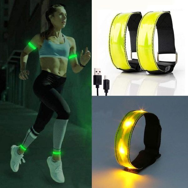 

elbow & knee pads 2 pack running light sports led wristbands adjustable glowing bracelets for runners joggers cyclists riding safety bike bi, Black;gray