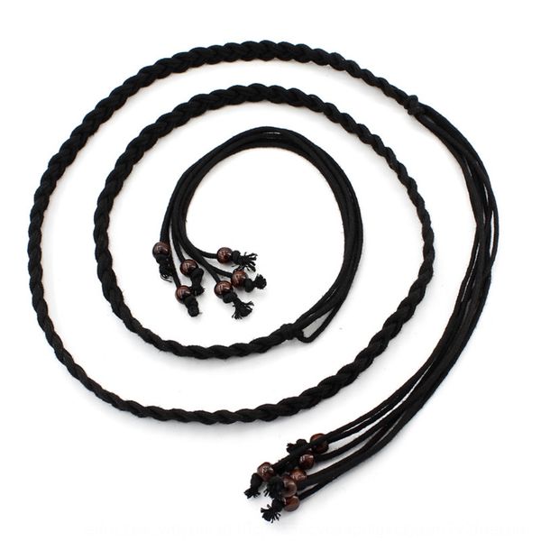 

women's ethnic style knotted shoulder strap national shoulder strap waist chain beads wax rope skirt popular decorative belt women&#039, Black;brown