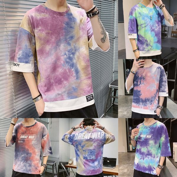 

summer cotton short sleeve men 2020 new ins round neck half sleeve men's wear korean fashion brand t-shirt t-shirt men's fy1po, Blue