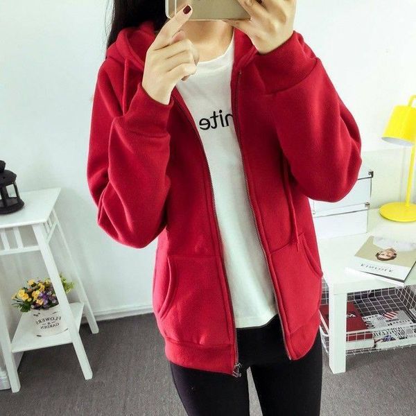 

sweatshirt women solid color long sleeve hoodies autumn winter warm zipper hooded sweatshirt casual loose oversized hoodies 2020, Black;brown