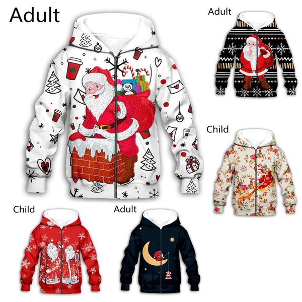 

2021 new zipper with 3-d pattern, child, cartoon, santa claus, hooded cardigan, men and women, christmas sweater gu2s, White;black