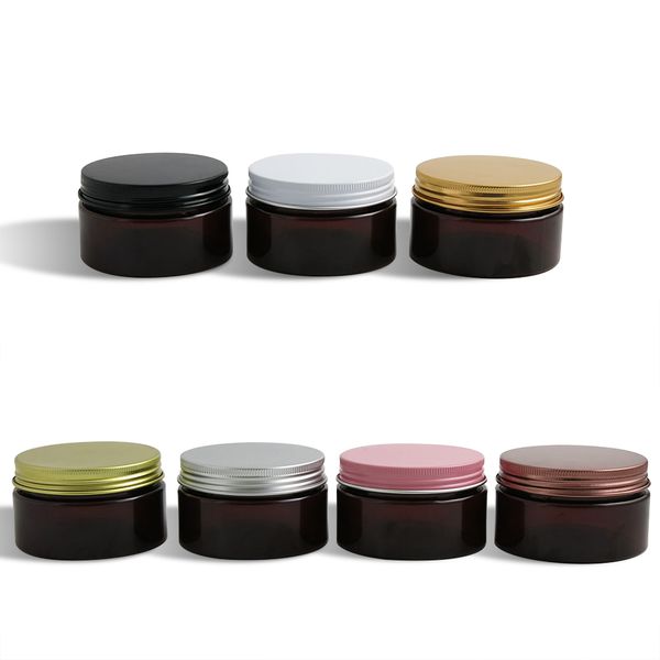 20 x 100g Vuoto Barattolo Cosmetico Crema Ambra Marrone Contenitore PET Argento Nero Antico Cooper Bianco Rosa Coperchio Alluminio Parete Pesante