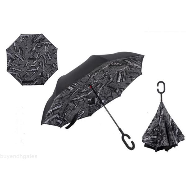 

metal windproof reverse folding double layer inverted chuva umbrella self stand inside out rain protection c-hook hands for car sn1036