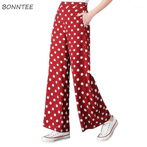 

pants women 2020 summer oversize loose leisure all-match womens ankle-length wide leg trousers pockets dot female kawaii elegant1, Black;white