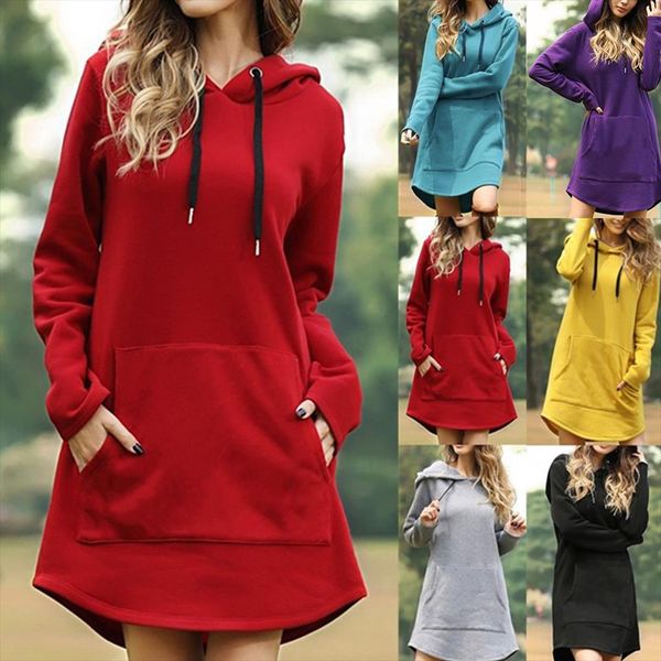 

hooded tunic sweatshirt dress drawstring poleron mujer 2020 kangaroo pocket irregular hoodies women casual hoodie long sleeve, Black