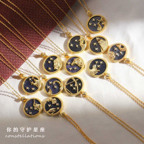 

s925 sterling silver 12 constellations pendant necklace female shell necklace boutique female necklace