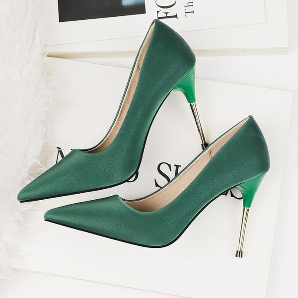 

2020 metal 10cm high heels shoes woman pointed toe luxury pumps formal party wedding scarpin lady nude green prom party shoes, Black