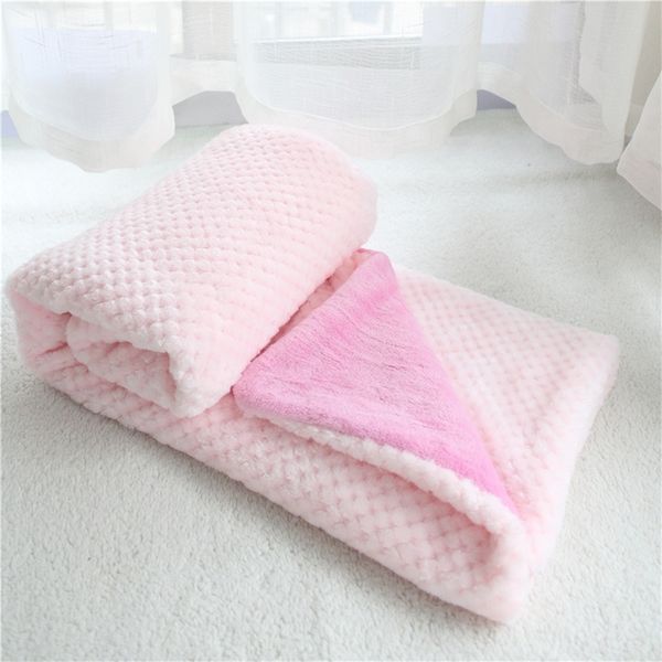 

furry check super soft winter thick pink blue plaid baby blanket swaddle double layer receiving blanket thermal child blanket y201009