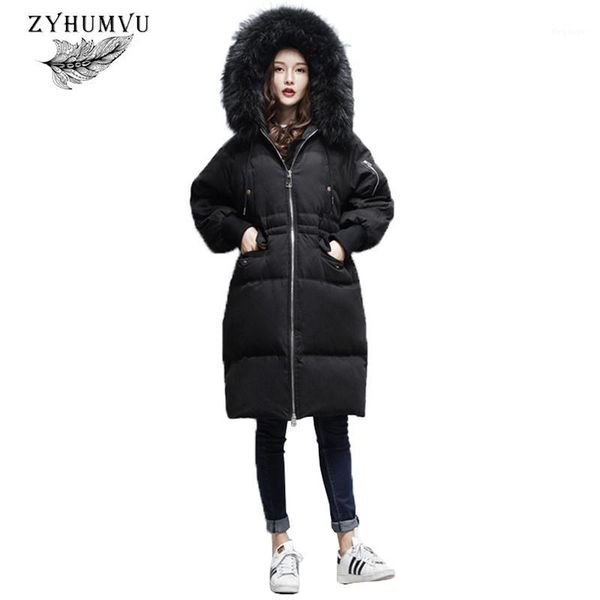 

white duck down jacket winter women parka 2018 new fur collar thicken warm outwear hooded slim large size down coat female zy7001, Black