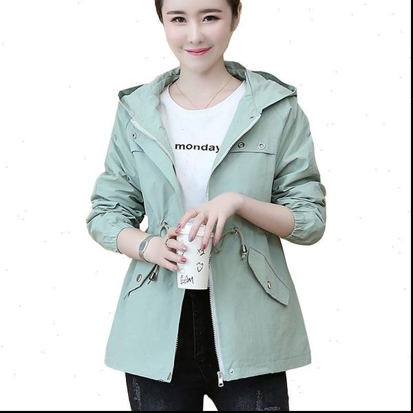 

2021 new women jackets spring autumn hooded coats long sleeve female windbreaker pocket zipper jacket outwears plus size p661, Black;brown