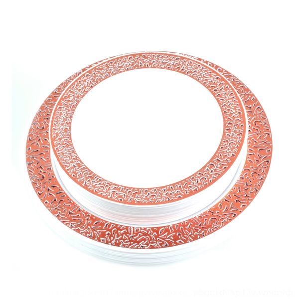 

vo6w1 set gold disposable plastic set bronzing gold high-grade rose hollow-out disposable plastic tableware plate rose bronzing hollow-out p