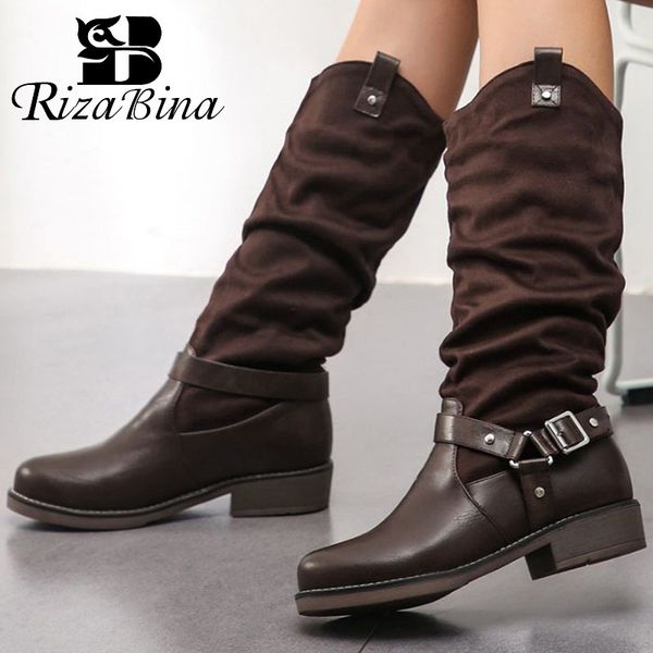 

boots rizabina size 34-48 women fashion winter rivets mid calf office ladies work club outdoor black shoes woman footwear