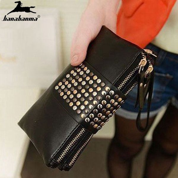 

wallets womenwallets for women rivet wristlet clutch women's leather wallet dual zippers leopard print long purse bohemian