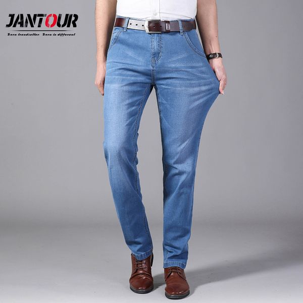 

jantour 2020 new jeans men pants men's classic straight jean male denim designer trousers casual chic fashion elasticity blue c1019
