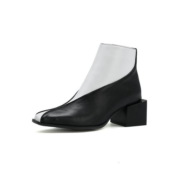 

2021 new fashion pointed toe autumn winter women shoes pu leather square high heel concise ankle boots big size 34-43 eg6e, Black