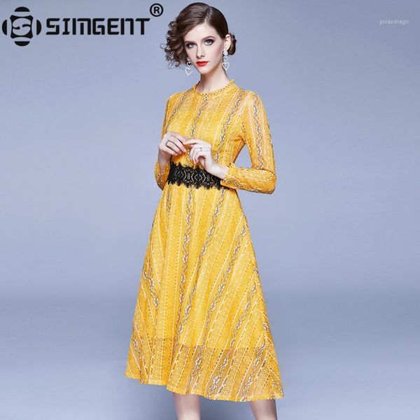 

simgent lace patchwork dress womens o-neck stripe a line elegant slim party work dress midi vestidos woman clothing sg9111221, Black;gray