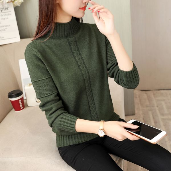 

2021 new autumn winter full sleeve women knitting half turtleneck female sweater knitted sweaters p9od, White;black