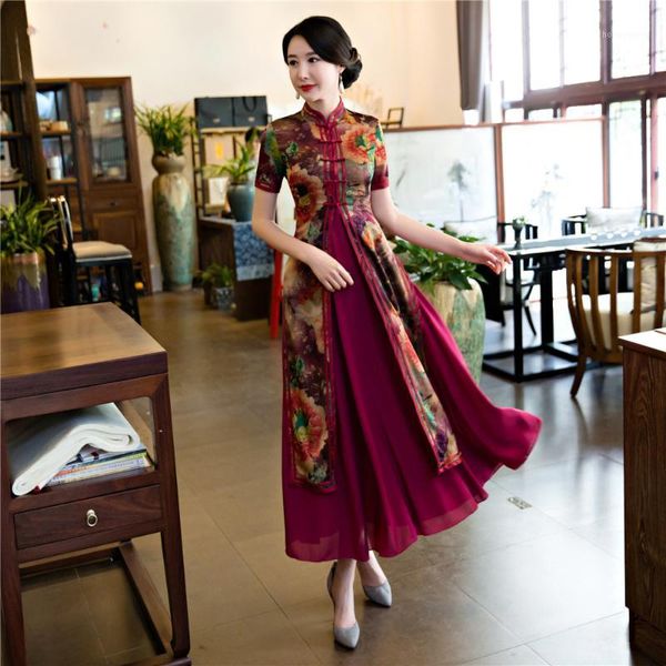 

shanghai story vietnamese ao dai traditional clothing long qipao chinese cheongsam dress modern cheongsam 2 pieces set1, Red